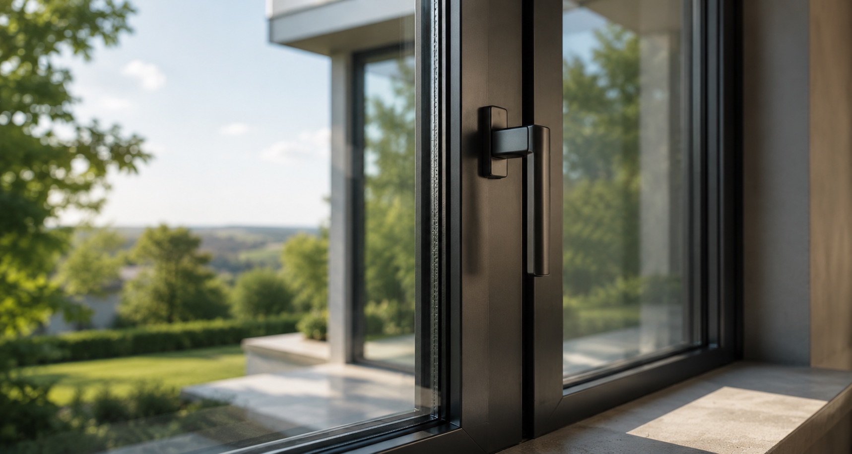 Fensterdetail mit dunklem Rahmen und sauberem Anschlussbereich